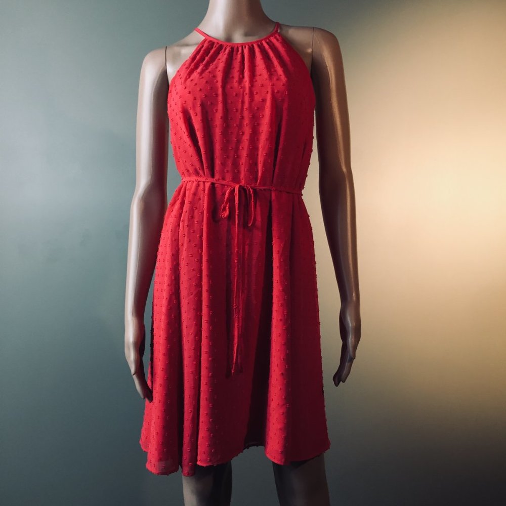 Dress Elle XS Mini Dress Ties at Neck Coral Red Color Spring Summer